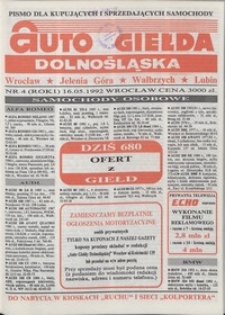 Auto Giełda Dolnośląska : pismo dla kupujących i sprzedających samochody, R. 1, 1992, nr 4 (16.05.1992 r.)