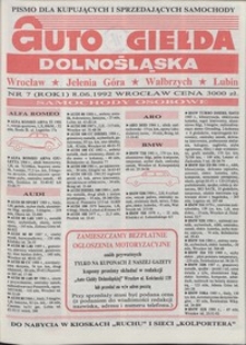 Auto Giełda Dolnośląska : pismo dla kupujących i sprzedających samochody, R. 1, 1992, nr 7 (8.06.1992 r.)