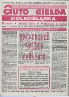 Auto Giełda Dolnośląska : pismo dla kupujących i sprzedających samochody, R. 1, 1992, nr 22 (21.09.1992 r.)