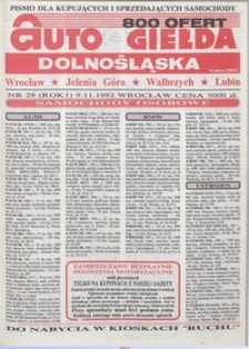 Auto Giełda Dolnośląska : pismo dla kupujących i sprzedających samochody, R. 1, 1992, nr 29 (9.11.1992 r.)