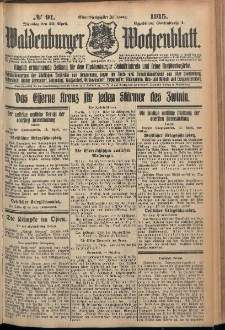 Waldenburger Wochenblatt, Jg. 61, 1915, nr 91