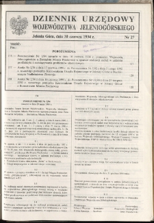 Dziennik Urzędowy Województwa Jeleniogórskiego, 1994, nr 27