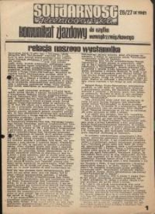 Solidarność Jeleniog&oacute;rska : komunikat zjazdowy : 26/27.09.1981 r.