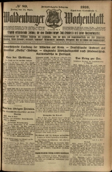 Waldenburger Wochenblatt, Jg. 62, 1916, nr 89
