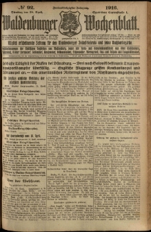Waldenburger Wochenblatt, Jg. 62, 1916, nr 92