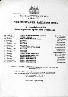 XXVIII Jeleniog&oacute;rskie Spotkania Teatralne : plan przedstawień - październik 1998 r. [Dokument życia społecznego]