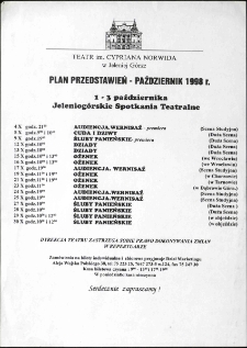 XXVIII Jeleniogórskie Spotkania Teatralne : plan przedstawień - październik 1998 r. [Dokument życia społecznego]