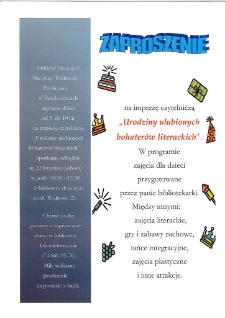 Urodziny ulubionych bohaterów literackich - plakat [Dokument życia społecznego]