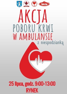Akcja poboru krwi w ambulansie z niespodzianką - plakat [Dokument życia społecznego]
