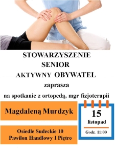 Spotkanie z ortopedą Magdaleną Murdzyk - plakat [Dokument życia społecznego]