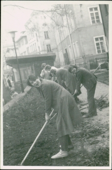 Porządkowanie trawnika przed WBP w Jeleniej Górze (fot. 1) [Dokument ikonograficzny]