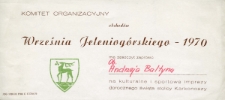 Wrzesień Jeleniogórski 1970 : zaproszenie [Dokumenty życia społecznego]