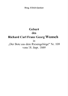 Geburtdes Richard Carl Franz Georg Wunsch in "Der Bote aus dem Riesengebirge" Nr. 109 vom 18. Sept. 1869 [Dokument elektroniczny]