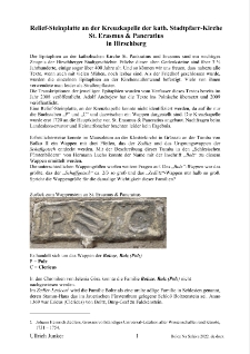 Relief-Steinplatte an der Kreuzkapelle der kath. Stadtpfarr-Kirche St. Erasmus & Pancratius in Hirschberg [Dokument elektroniczny]