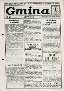 Gmina : biuletyn samorządowy : pismo Rady Gminy w Jeżowie Sudeckim, 1994, nr 20