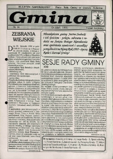 Gmina : biuletyn samorządowy : pismo Rady Gminy w Jeżowie Sudeckim, 1992, nr 14