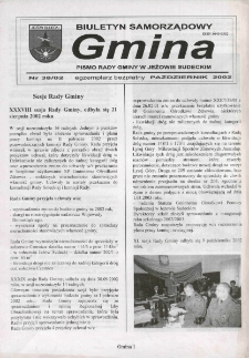 Gmina : biuletyn samorządowy : pismo Rady Gminy w Jeżowie Sudeckim, 2002, nr 38