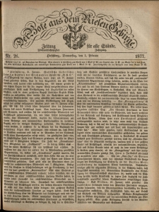 Der Bote aus dem Riesen-Gebirge : Zeitung für alle Stände, R. 65, 1877, nr 26