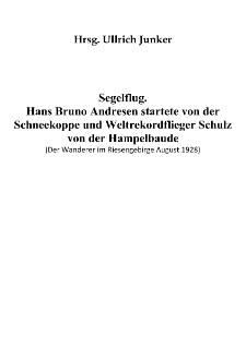 Segelflug. Hans Bruno Andresen startete von der Schneekoppe und Weltrekordflieger Schulz von der Hampelbaude [Dokument elektroniczny]