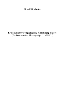 Eröffnung der Flugzeuglinie Hirschberg-Neisse [Dokument elektroniczny]