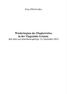 Wiederbeginn des Flugbetriebes in der Flugschule Grunau [Dokument elektroniczny]