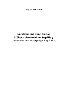 Anerkennung von Grunau. Höhenweltrekord im Segelflug [Dokument elektroniczny]