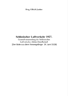Schlesischer Luftverkehr 1927. Generalversammlung der Schlesischen Luftverkehrs-Aktien-Gesellschaft [Dokument elektroniczny]