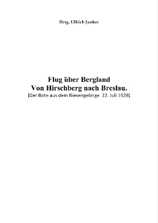 Flug &uuml;ber Bergland Von Hirschberg nach Breslau [Dokument elektroniczny]