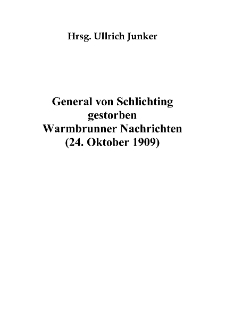 General von Schlichting gestorben Warmbrunner Nachrichten (24. Oktober 1909) [Dokument elektroniczny]