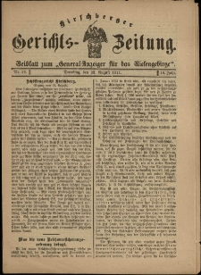 Hirschberger Gerichts-Zeitung : Beiblatt zum &bdquo;General-Anzeiger f&uuml;r das Riesengebirge&rdquo;, 1911, Jg. 18, Nr. 32
