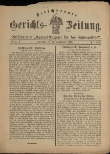 Hirschberger Gerichts-Zeitung : Beiblatt zum „General-Anzeiger für das Riesengebirge”, 1911, Jg. 18, Nr. 37