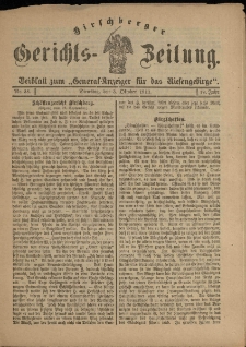 Hirschberger Gerichts-Zeitung : Beiblatt zum &bdquo;General-Anzeiger f&uuml;r das Riesengebirge&rdquo;, 1911, Jg. 18, Nr. 38