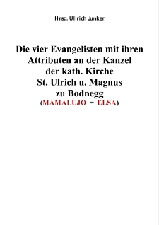 Die vier Evangelisten mit ihren Attributen an der Kanzel der kath. Kirche St. Ulrich u. Magnus zu Bodnegg