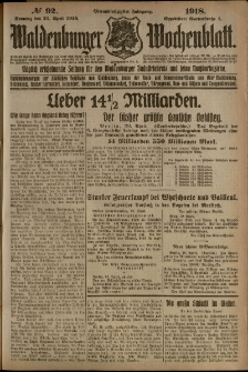 Waldenburger Wochenblatt, Jg. 64, 1918, nr 92