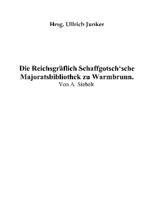 Der Reichsgräflich Schaffgotsch’sche Majoratsbibliothek zu Warmbrunn [Dokument elektroniczny]