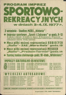 Program imprez sportowo-rekreacyjnych w dniach 3-4 IX 1977 r. - afisz [Dokument życia społecznego]