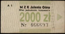 MZK Jelenia Góra - Bilet jednokrotnego kasowania (bilet 1)[Dokumenty życia społecznego]