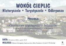 Cieplice na wyciągnięcie Internetu : prelekcja Piotra Lewaszkiewicza o zbiorach Jeleniogórskiej Biblioteki Cyfrowej - plakat [Dokument życia społecznego]
