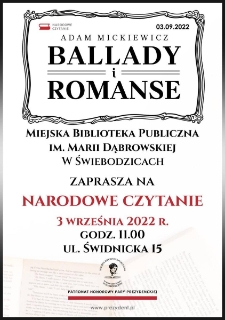 Ballady i Romanse : Narodowe czytanie - plakat [Dokument życia społecznego]
