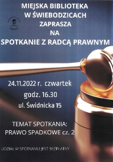 Spotkanie z radcą prawnym : Prawo spadkowe cz.2 - plakat [Dokument życia społecznego]