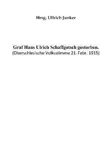 Graf Hans Ulrich Schaffgotsch gestorben. [Dokument elektroniczny]