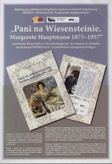 Promocja książki Krzysztofa A. Kuczyńskiego : "Pani na Wiesensteinie. Maragarete Hauptmann 1875-1957" - plakat [Dokument życia społecznego]