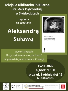 Spotkanie autorskie z Aleksandrą Suławą - plakat [Dokument życia społecznego]