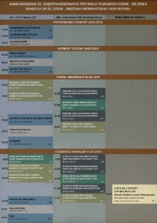 Harmonogram 22. Międzynarodowego Festiwalu Filmowego Zoom- Zbliżenia - folder [Dokument życia społecznego]