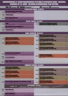Harmonogram 24. Międzynarodowego Festiwalu Filmowego Zoom- Zbliżenia = Schedule of 24. Zoom- Zbliżenia International Film Festival - folder [Dokument życia społecznego]