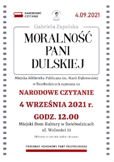 Narodowe Czytanie : Moralność Pani Dulskiej - plakat [Dokument życia społecznego]