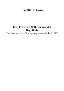 Karl Friedrich Wilhelm Wander Begräbnis [Dokument elektroniczny]