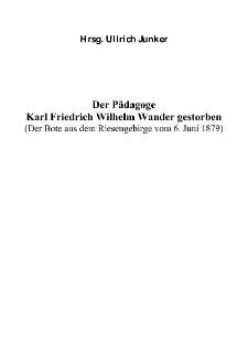 Der Pädagoge Karl Friedrich Wilhelm Wander gestorben [Dokument elektroniczny]