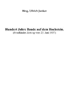Hundert Jahre Baude auf dem Hochstein [Dokument elektroniczny]