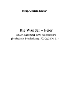 Die Wander - Feiier am 27. Dezember 1903 in Hirschberg [Dokument elektroniczny]